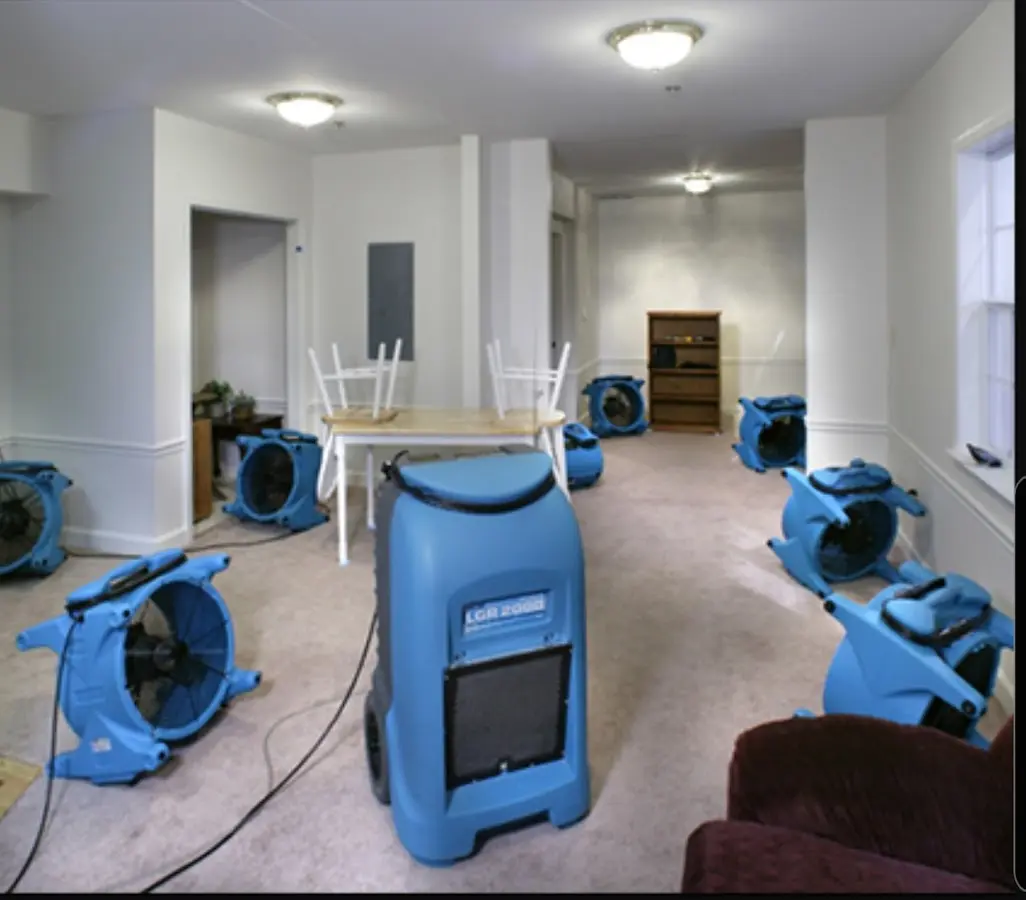 Air movers and dehumidifier setup for Water Extraction & Removal in Myrtle Grove
