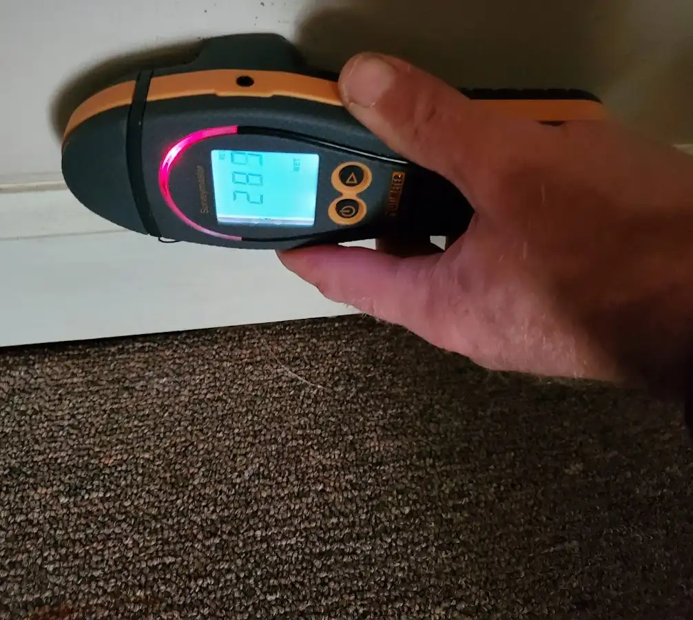 Moisture detection at baseboard during Storm Damage Restoration in Myrtle Grove